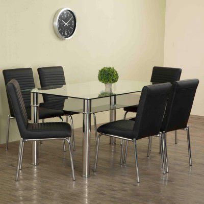 Home Centre Floris Set of 6 Faux Leather Dining Chairs - Black