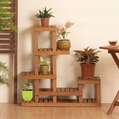 Home Centre Juliet Solid Wood Multi-Tier Planter Stand - Brown