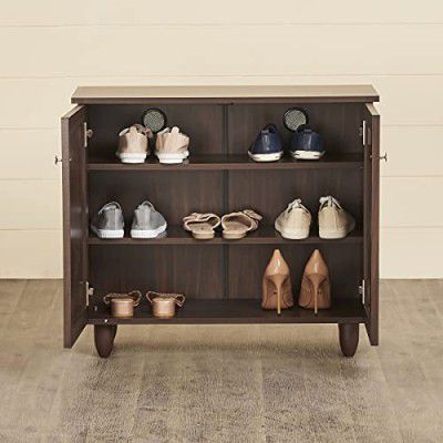 Home Centre Lewis Brown Wooden 2-Door Shoe Cabinet