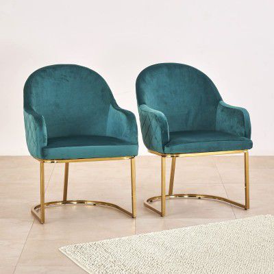 Home Centre Monarch Teal Steel Dining Chair with Fabric Upholstery