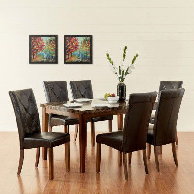 Home Centre Oscar Brown Rubber Wood 6- Seater Dining Set with 6 Chairs