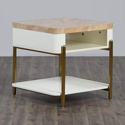 Home Centre Paris End Table with USB Charger Port - Beige