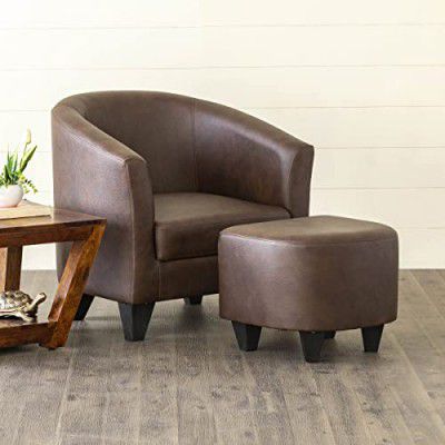 Home Centre Seaford Fabric 1-Seater Sofa Chair with Ottoman - Brown