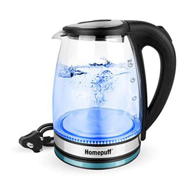 Home Puff 2200-Watt Electric LED Glass Cordless Kettle 1.7L - Silver