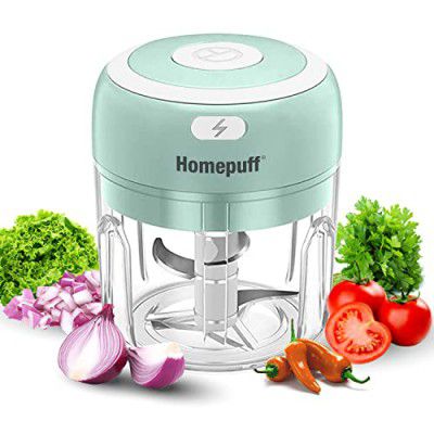 Home Puff Japanese Technology Electric Chopper, Wireless Kitchen Vegetable Chopper,One Touch Operation,10 Second Chopping,Rechargeable,Waterproof, Stainless Steel Blades with Warranty, 250ML, 30 Watts