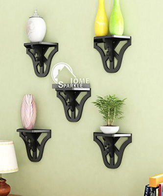 Home Sparkle Wall Mount Shelves/Home Décor/Shelf Set/Wall Décor/Gift Pack | Engineered Wood |Black Color | Set of 5