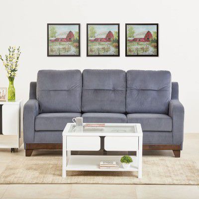 Home Centre Santiago Charcoal Grey Fabric Solid Pinewood 3-Seater Sofa