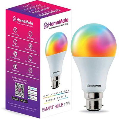 HomeMate Wi-Fi RGB+CCT Smart LED Bulb | 12 Watt, Music Sync with Alexa, Google Assistant & Siri (Base B22)