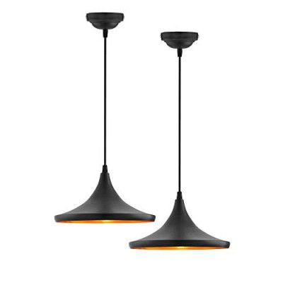 Homesake E26/E27 Single Head Metal Danish Shade Pendant Vintage Hanging Ceiling Light, Black Set of 2