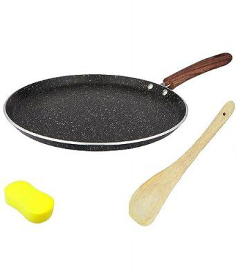 HOMETALES Premium Non-Stick Flat Tawa 28cm(Dia),3.5mm Thick, Black Rock