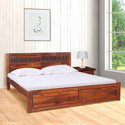 HomeTown Amara Sheesham Wood(Rosewood) Queen Bed in Honey Colour