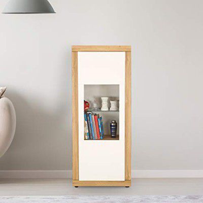 HomeTown Cartier Engineered Wood Multipurpose Storage Cabinet in White High Gloss & Oak Colour