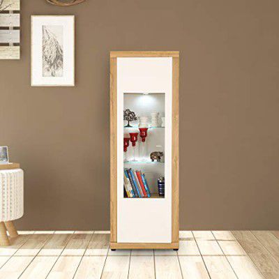 HomeTown Cartier Engineered Wood Multipurpose Storage Cabinet in White High Gloss & Oak Colour