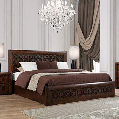 HomeTown Casablanca Solid Wood Hydraulic Storage Queen Size Bed in Walnut Colour