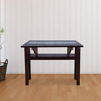 HomeTown Durham Solid Wood Glass Top Four Seater Dining Table in Walnut Colour