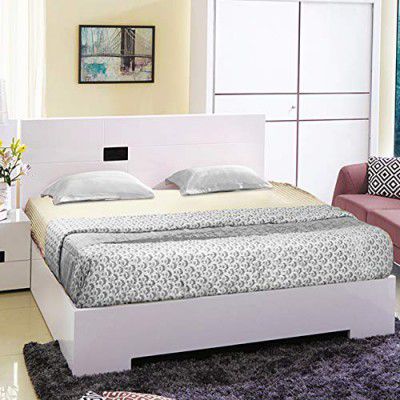 HomeTown Edwina Engineered Wood Hydraulic Storage Queen Size Bed in White Colour