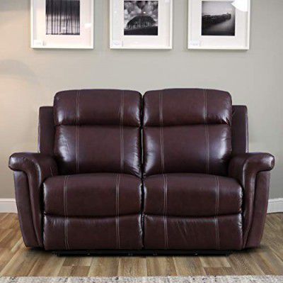 HomeTown Gatwick Half Leather Two Seater Recliner in Cognac Color