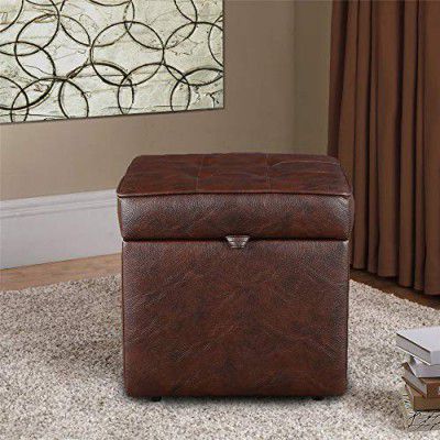 HomeTown Jose Fabric & Leatherette Ottoman in Brown Colour