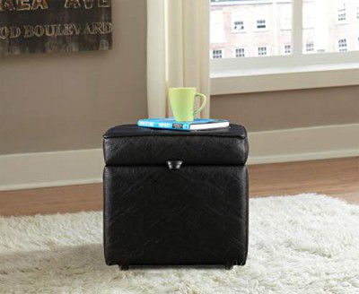 HomeTown Jose Leatherette Ottoman and poufs in Black Colour