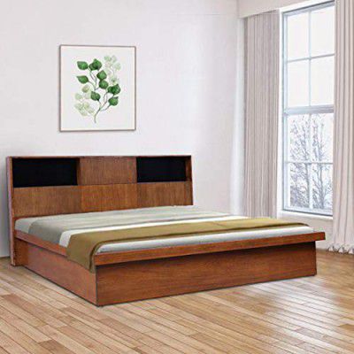 HomeTown Mystique Solid Wood Hydraulic Storage King Bed in Walnut Colour