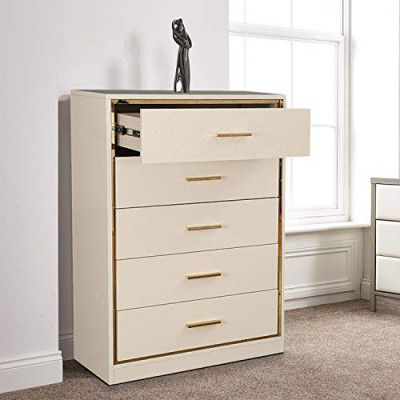 HomeTown Stellar Engineered Wood Chest of Darwer in High Gloss White Colour