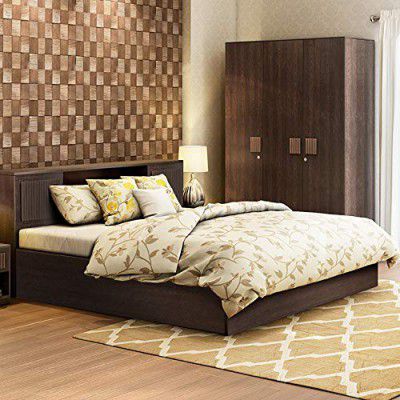 HomeTown Tiago Engineered Wood Box Storage Queen Size Bed in Wenge Colour