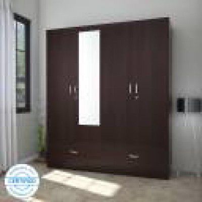 Hometown Utsav Engineered Wood 4 Door Wardrobe (Finish Color - Wenge, Mirror Included, Knock Down)