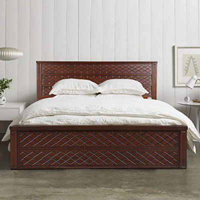 HomeTown Victoria Solid Wood Box Storage King Size Bed in Antique Cherry Colour