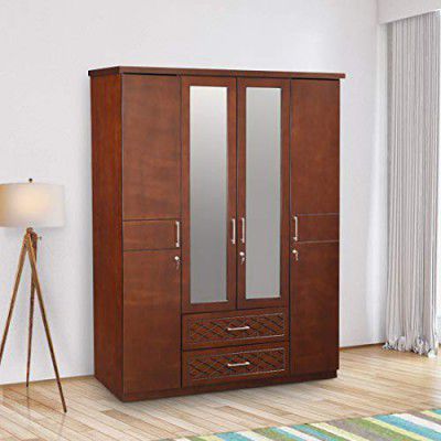 HomeTown Victoria Solid Wood Four Door Wardrobe in Antique Cherry Colour