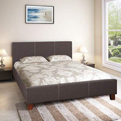 HomeTown Willy Engineered Wood Fabric Upholstered Queen Size Bed in Brown Colour