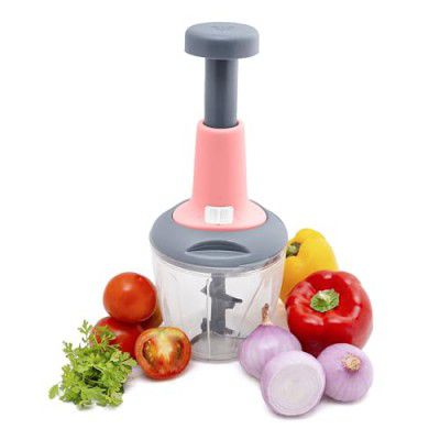 HomeWiz Premium Manual Food Chopper 1000ml, Manual Hand Press Chopper With Super Sharp Blades To Cut Onion, Tomatoes, All Vegetables, All Fruits, Ultra Durable Chopper For Kitchen (Pink)