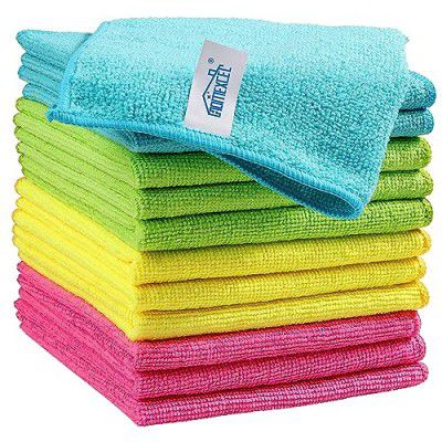 HOMEXCEL Microfiber Cleaning Cloth,12 Pack Cleaning Rag,Cleaning Towels 4 Color Assorted,11.5"X11.5"(Parrot Green/Sky Blue/Yellow/Pink)