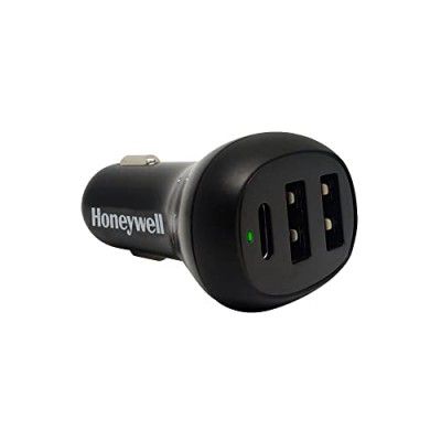 Honeywell Micro CLA 36W PD Smart Car Charger with Complimentary Braided Type C Cable, 3 Port Power Delivery Charger, Type C & 2 USB A Port, Compatible with iPhones, Smartphones, Power Banks - Black