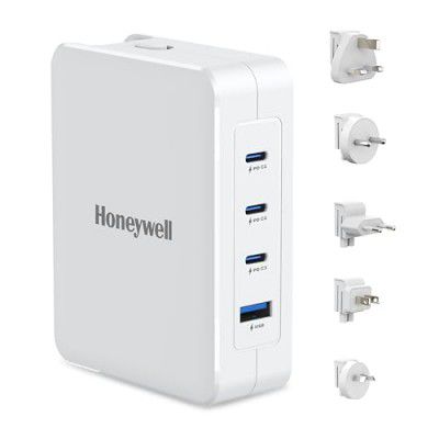 Honeywell Zest Charger GaN 100W,Ultra-Fast Wall Charger with PPS Support,3xType C PD 3.0 Ports & 1xUSB A Port,BIS Certified,Equipped with Switchable Plugs,Compatible with iPhone,Galaxy,Laptops