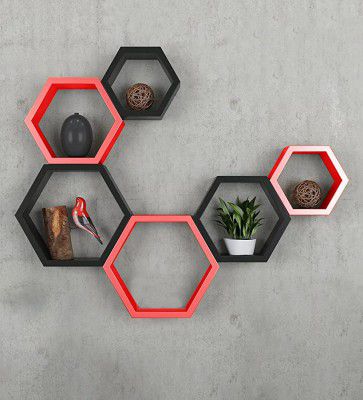 Hoopy Wall Mounted Hexagon Shape Wooden Wall Shelves