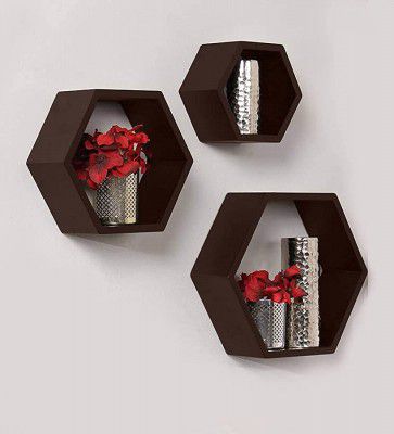 Hoopy Wall Mounted Hexagon Shape Wooden Wall Shelves