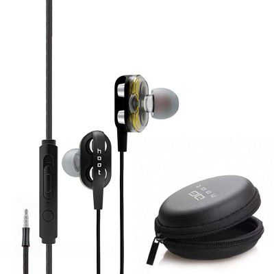 Hoot Euphony Dual Driver Wired Earphone with Hd Sound, Deep Bass, in-Line Mic, 3.5 Mm Jack, Volume Control and Mic with Free Carrying Case