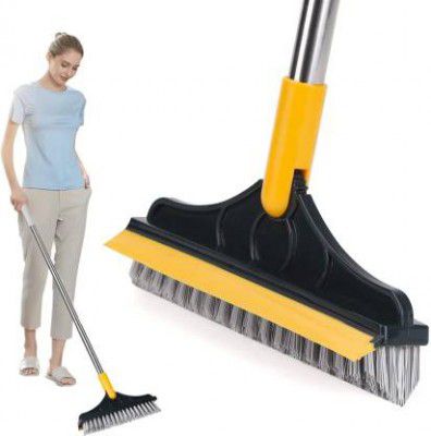 HOPZ Cleaning Brush with Wiper 2 in 1 Tiles Cleaning Brush Glass Fiber Dry Brush (Yellow, Black)