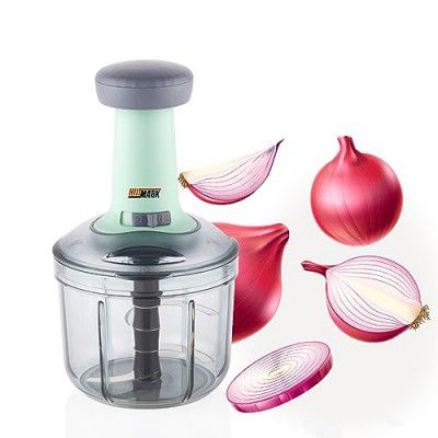 Hotmark Easy to Use Hand Press Fruits and Vegetable Push Chopper 900ml for Kitchen 4 Sharp Stainless Steel Blades