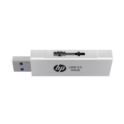 HP 818w 128 GB USB 3.2 Flash Drive, Silver Metal