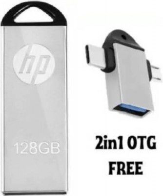 HP V220J 2 IN 1 OTG FREE 128 GB Pen Drive  (Grey)