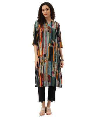 Hritika Women's Abstract Multicolor Color Kurta with Calf Length_(HRKR3_HRK0120TEAL_S)