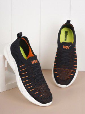 HRX by Hrithik Roshan Men Black & Orange Striped Contrast Sole Slip On Sneakers