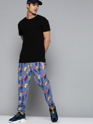 HRX by Hrithik RoshanMen Blue & Yellow Pure Cotton Conversational Printed Joggers