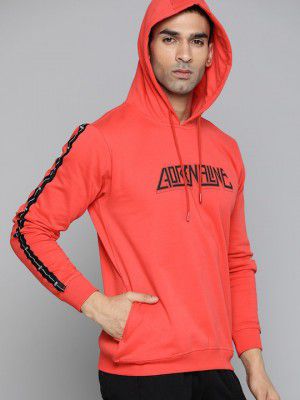 HRX by Hrithik RoshanMen Pink & Black Typography Print Hooded Sweatshirt