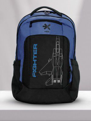 HRX by Hrithik Roshan Unisex Blue & Black Brand Logo Backpack- Laptop Up to 16 inch