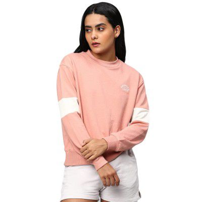 Hubberholme Women's Winter Wear Cotton Blend Panelled Sleeves Crew Neck Sweatshirt