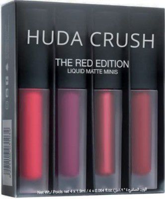 HUDACRUSH BEAUTY Professional Color Sensational Liquid Lipstick Combo Pack, Set of 4 Mini Lipsticks Forever Matte Finish Lip Color - Red Edition