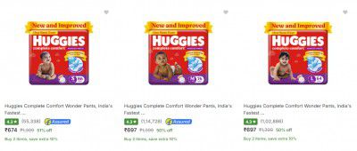 Huggies Baby Diapers Upto 50% Off