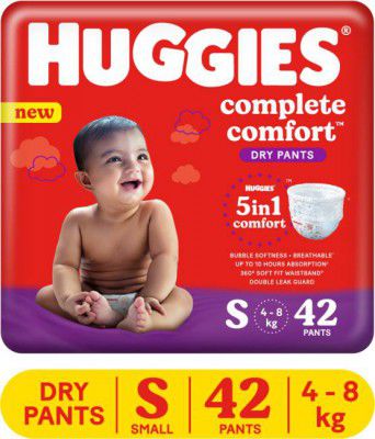 Huggies Complete Comfort Dry Pants Small Baby Diaper Pants with 5 in 1 Comfort - S  (42 Pieces)